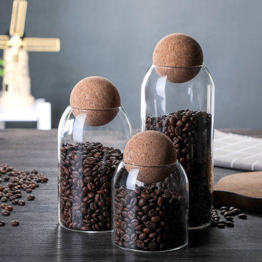 1 SET Storage Ball Jar, Glass Tea Jar, Minimalist Cork Jar, Sealed Candy Jar, Storage Jar, Coffee Jar, Dry Food Storage Jar, Coffee Storage Container