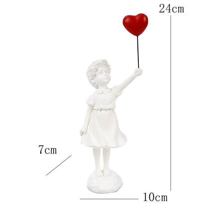 Little Girl with Balloon Resin Art Sculpture