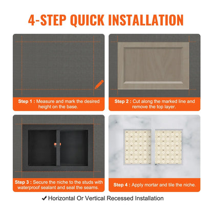 SucceBuy Shower Niche Ready for Tile Shelf Organizer  Corners Niche Recessed Sealed Protection  Soap Storage for Shower Bathroom