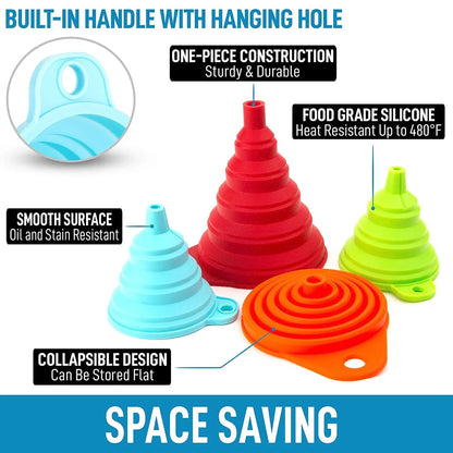 4 pcs Space Saving Collapsible Silicone Funnels Set
