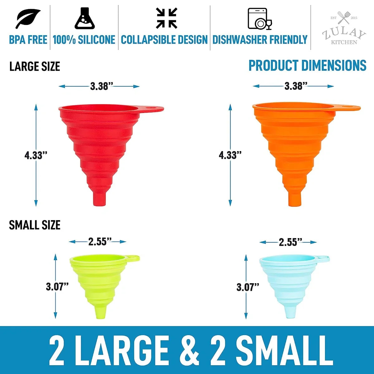 4 pcs Space Saving Collapsible Silicone Funnels Set