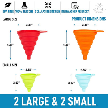 4 pcs Space Saving Collapsible Silicone Funnels Set