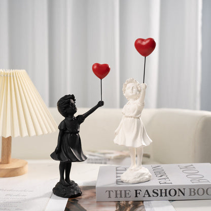 Little Girl with Balloon Resin Art Sculpture